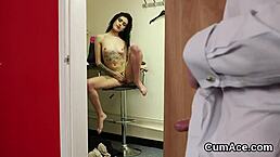 wild bombshell swallows every drop of cumshot