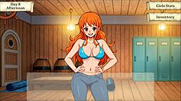In lusty buccaneers parody, nami is stripping for the right amount of gold