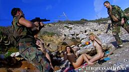 Orgy On The Beach: Three Horny Blondes Swallow Cum!