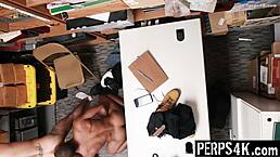 Gay officer blackmails straight guy for bareback blowjob at work