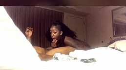 Ebony slut deepthroats monster cock for creamy cumshot