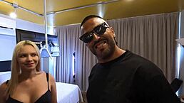 Blonde slut engages in anal and blowjob behind the scenes