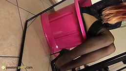 Redhead Removes Stockings, Reveals Toes