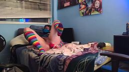 submissive guy plays with big dildo