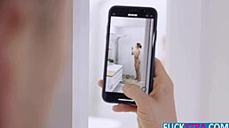 Tiny slut emily mayers rides in long shower