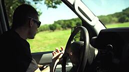 Hitching teen gets throat action by rough maledom in outdoor play.