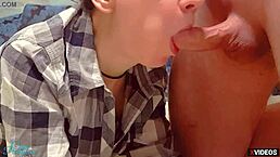 Babe sucks stepbrother in pantyhose while parents away