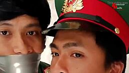 Police and soldier tricked into gay bondage