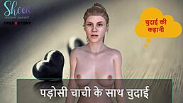 In this hindi audio story, the character has sex with the neighbor aunty.