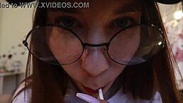 Just casually sucking on a chupa chups lollipop while clothed