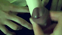 Naughty couple engages in frottage handjob with strapon