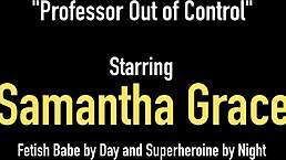 Samantha Grace under remote control in sexy lingerie striptease