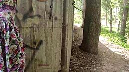 Public blowjob from a beauty in a dress, she showed herself off to friends in this homemade outdoor scene.