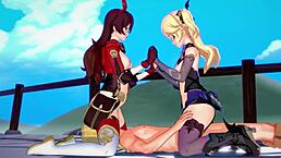 Two Archer Girls In Genshin Impact Feel Intense Pleasure