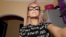 Mistress in stockings giving fuck instructions to humiliated milf with big tits