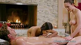 Jade Nile and Gianna Dior share cock in oily massage threesome