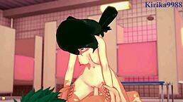 i love watching himiko toga and tsuyu asui with izuku midoriya in intense sex