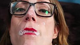 Peculiar centerfold gets a facial while sucking cum