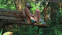 blonde babe gets off in forest with intense handjob outdoors! 🌲