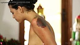 Gina Valentina gets oiled up for steamy Christmas nuru massage session