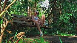 blonde babe gets off in forest with intense handjob outdoors! 🌲