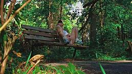 blonde babe gets off in forest with intense handjob outdoors! 🌲