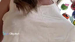 I am a hot wife flashing my big tits to the salesman while shopping