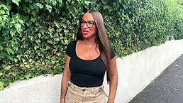 mila with glasses bent over for rough deepthroat blowjob