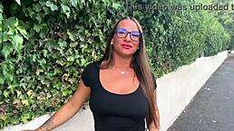 mila with glasses bent over for rough deepthroat blowjob