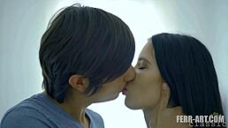 Tall bombshell seduces young stud for steamy anal play.