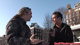 Tourist Enjoys Doggystyle Cumshot Bent Over Blowjob with European Hooker in Close-Up