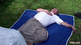 super hot teen bangs grandpa hard and swallows his thick cumshot.