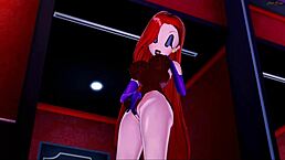 Jessica Rabbit suggestively fingers her pussy with rabbit toy in hotel