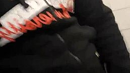 Feeling the rush in gym bathroom with guys in sheer clothes.