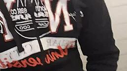 Feeling the rush in gym bathroom with guys in sheer clothes.