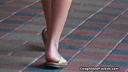 perky blonde teen blows her voyeur classmate in outdoor action