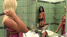 Lucky Guy Fucks Blonde And Brunette In Lingerie, Anal And Deepthroat In Toilet