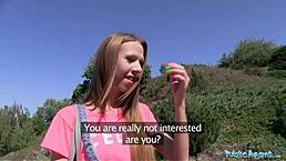 public agent, long haired babe fucked outside... oops, i mean in pov sex for cash