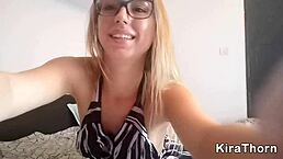 Blonde teen's homemade masturbation session with focus on her pussy.