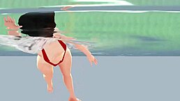 Anime Girl Swimming In Small Micro Bikini With Nip Slip