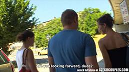 czech couples, uh, young pair grabs cash for a crazy public foursome, ya know