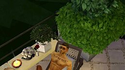 hunky sims 4: summer heat threesome with slut and two muscle studs, hot and sweaty.