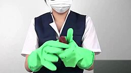 Japanese Handjob Using Latex Gloves