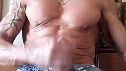 Damn, jerking my big cock for epic cumshot!