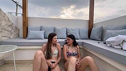 can you believe i'm masturbating in public with this sexy colombian lesbian?