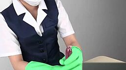 Japanese Handjob Using Latex Gloves
