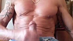 Damn, jerking my big cock for epic cumshot!