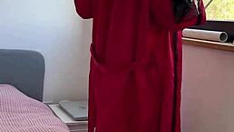 Skinny blonde masturbates openly by the window