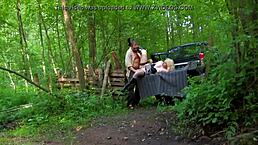 Blonde gets anal pounded in a car parked deep in the woods