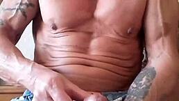 Damn, jerking my big cock for epic cumshot!